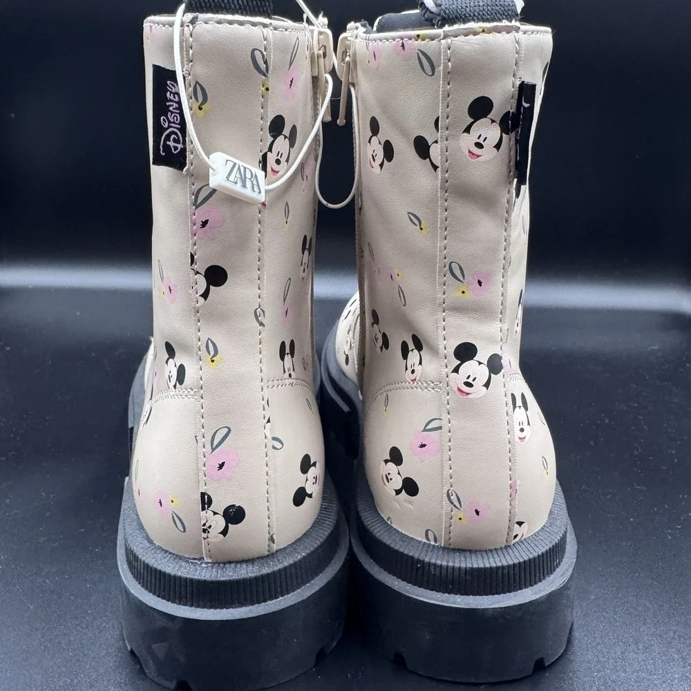 Zara Kids Mickey Mouse Lace Ankle Boots Girls Size US 3.5, EUR 35 NWT Disney